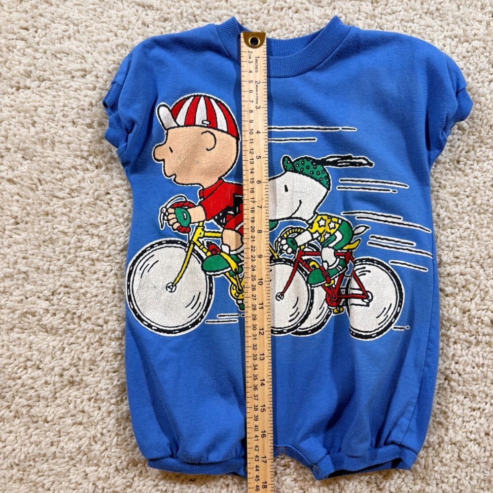 Vintage Peanuts Charlie Brown Snoopy Bicycle Romper 18 M Made in USA 90s Rare - Picture 12 of 13